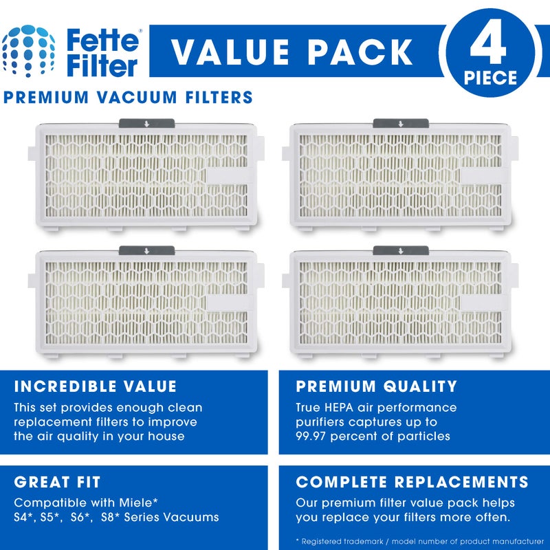 Fette Filter - HEPA Filters Compatible with Miele AirClean SF-HA 50 Filter for Model # S4, S5, S6, S8, S8000, S8999, S6000, S6999, S5000, S5999, S4000, S4999, Complete C2 & C3 (Pack of 4) - Image 2